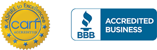 A blue and white logo for the better business bureau.