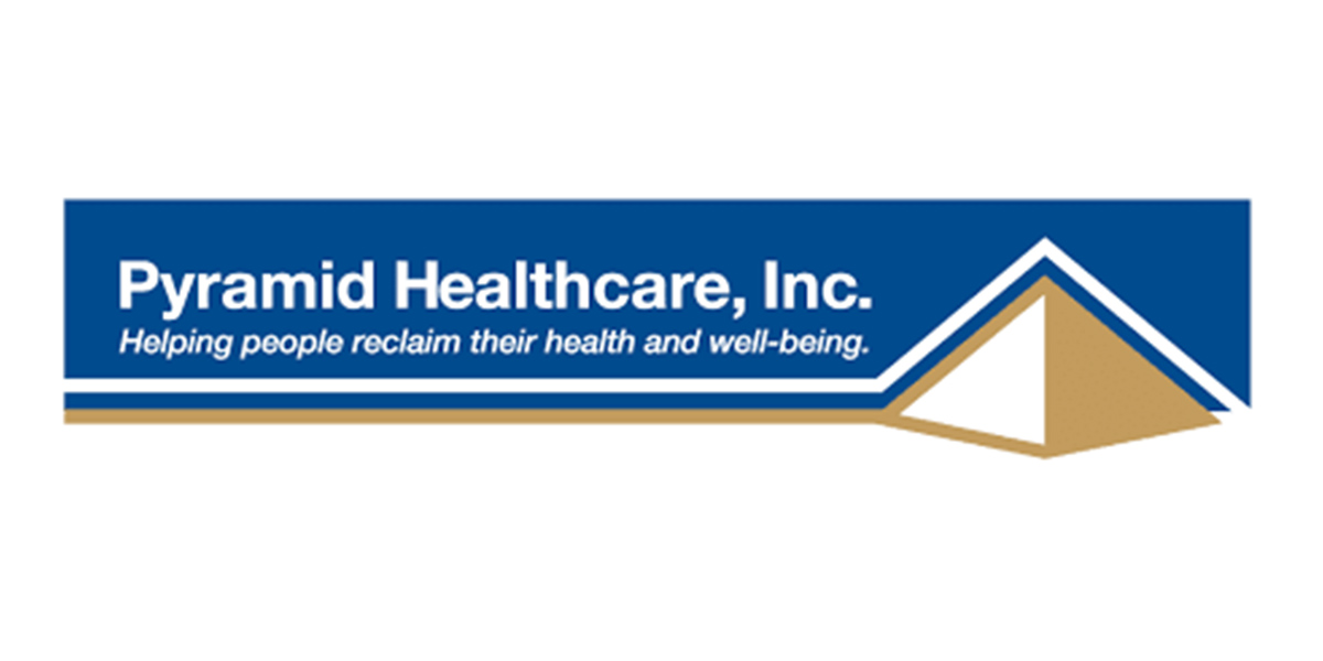 A blue and white logo for the health care company.