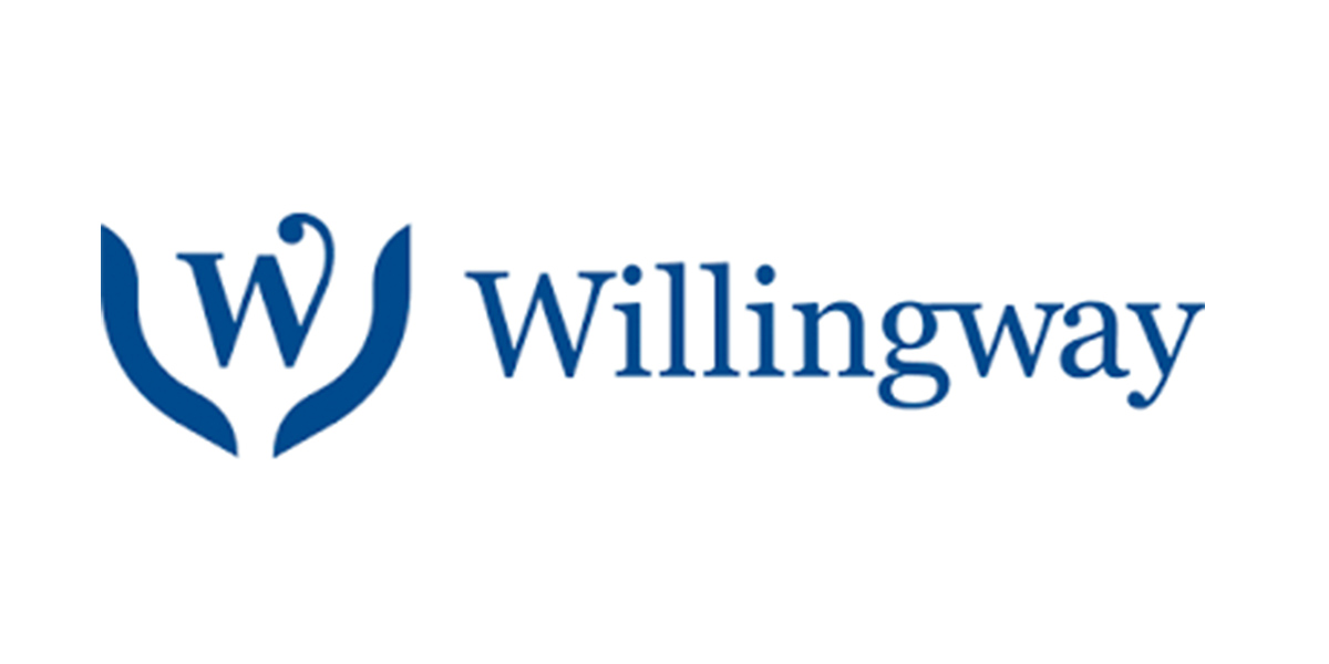 A blue and white logo of the company willingworth.